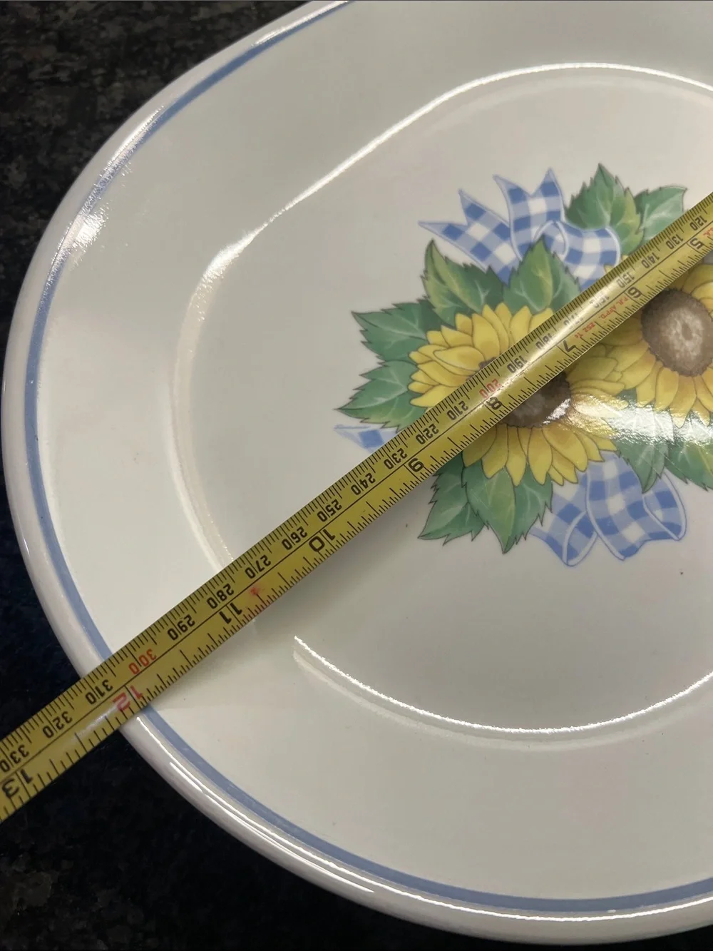 Corelle Sunflower Dinner Plates with Blue Trim